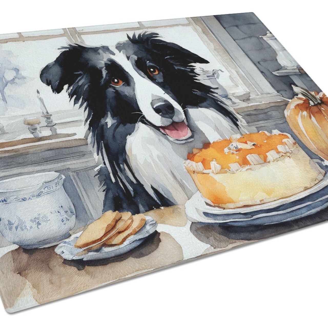 Edge Collections - 15" x 12" - Multicolor - Border Collie Fall Decorative Glass Cutting Board - 1 Piece